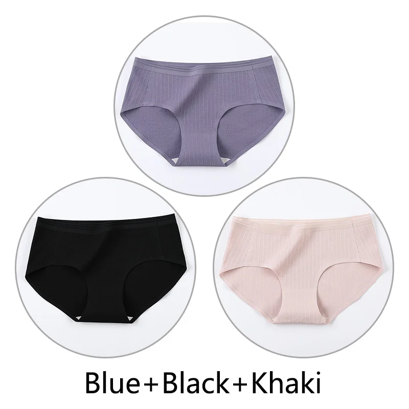 Blue Black Khaki 3 шт. нитки жаккардовые процесс дышащие трусики женские сексуальные хлопковые шорты Бесшовные мягкое нижнее белье m-xl девушки нижнее белье - Цвет: Blue Black Khaki