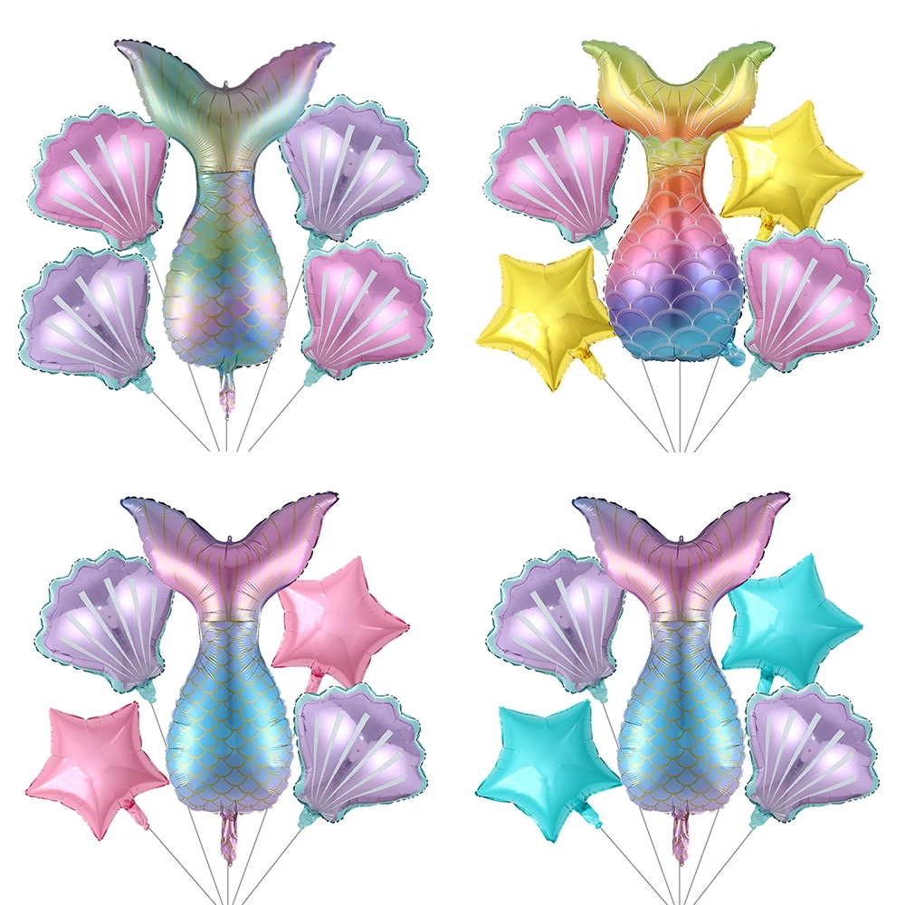 

5pcs Mermaid Tail Balloons Tiffany Blue Five-pointed Star Ballons Mermaid Party Decoration Kids Graduation Gift Wedding Supplies