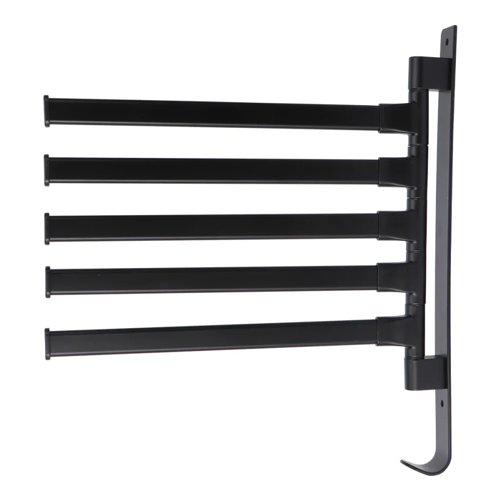 

1Pc Towel Rack Rotatable Bathroom Rack Wall Hanging Rack Punch-free Storage Rack (Black with 2 Bars)