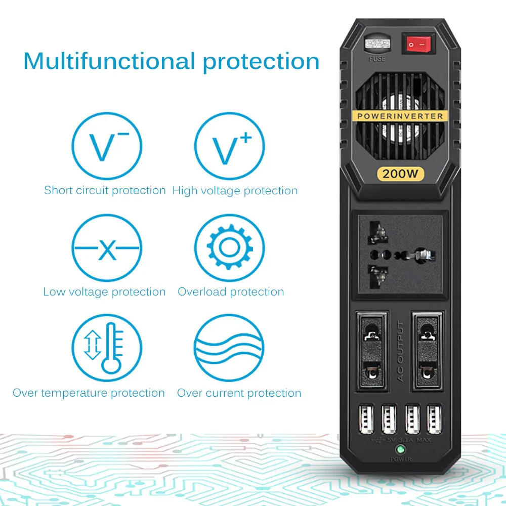 

Onever 200W Car Vehicle Inverter DC 12V To AC 220V Energy Saving USB Output High-Power Power Inverter Small Car Special Edition