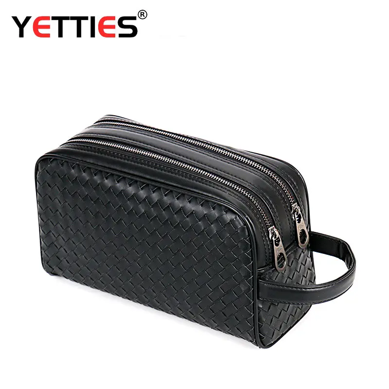 

YETTIES High Quality Luxury Men 's Bag 2021 New Men 's Clutch Woven Wash Bag Double Layer Zipper Clutch Bag Clip package