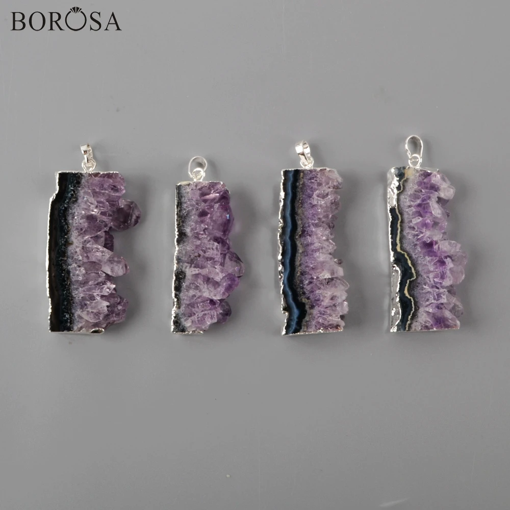 5/10 шт. подвески серебряного цвета в виде досок аметиста|Ожерелья с подвеской| |