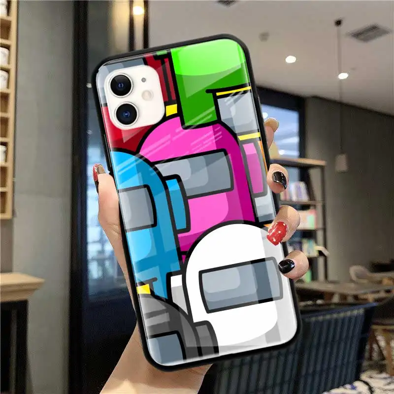 

Tempered Glass Case for iPhone 12 mini 11 Pro MAX 7 8 Plus X XR XS Max SE 2020 7 8+ 6 6S Fundas Capa Shell Among Us Game Capa