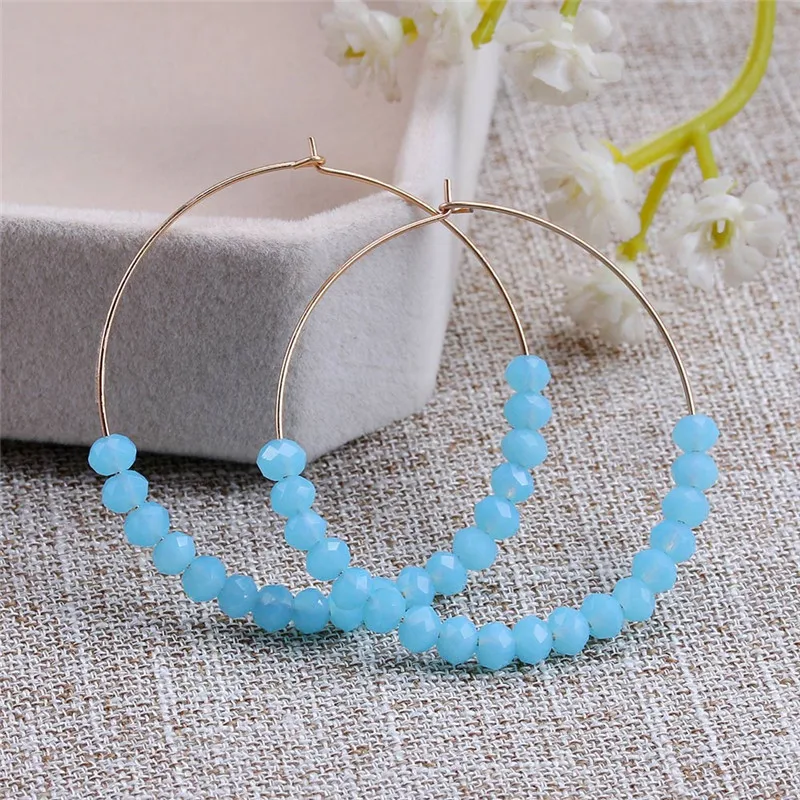 Цветные стеклянные хрустальные бусины ручной работы серьги-кольца для женщин