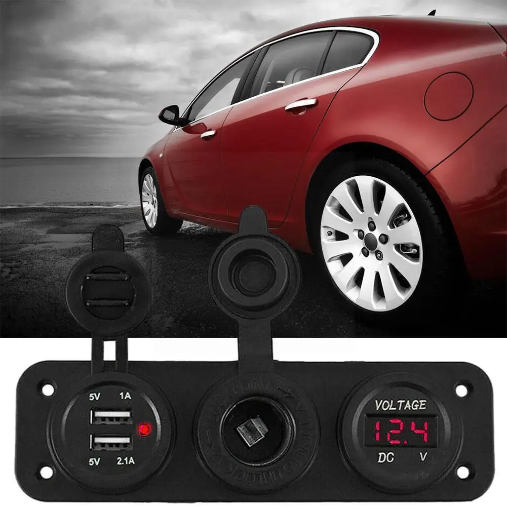 

QC3.0 Dual USB Car Charger With Voltage +12V Power Socket Switch Board + Three-hole Small Combination B7P3