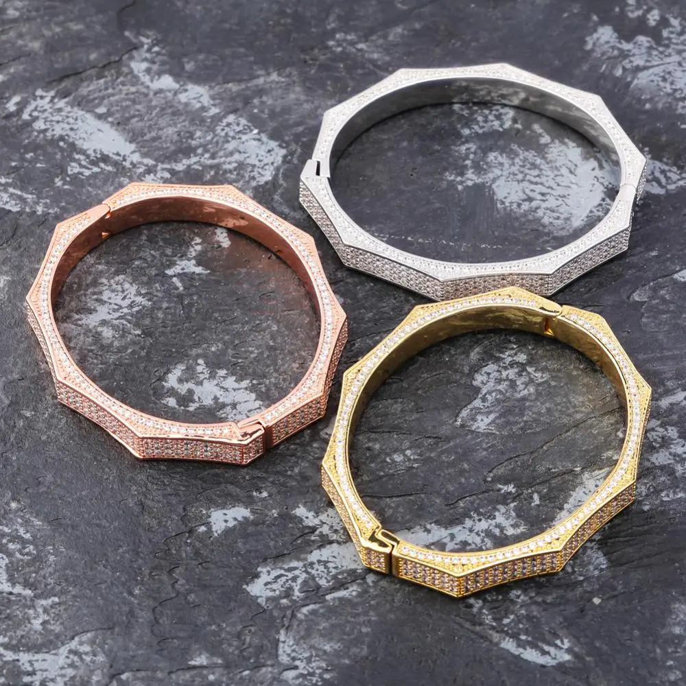 CUCY Хип Хоп мода многоугольный браслет золото/посеребренный Iced Out Micro Pave AAA CZ камень цветной браслет для мужчин и женщин