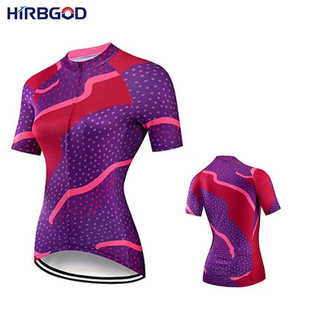 Женский спортивный костюм HIRBGOD фиолетовый красный в полоску с коротким рукавом