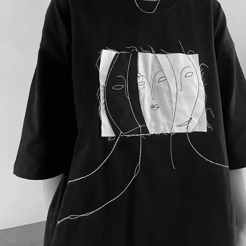 

XITAO Patchwork Sticking Cloth Short Sleeve T-shirt 2021 Summer New Casual Easy Fashion All Match O-neck Pullover WMD2215