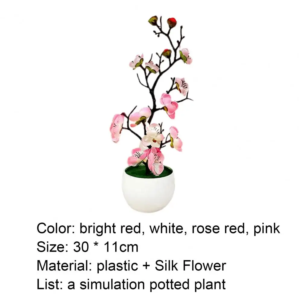

Hot Sales Simulation Bonsai Realistic Anti Fade Faux Silk Flower Nice-looking Fake Plum Blossom Flower Plant for Home