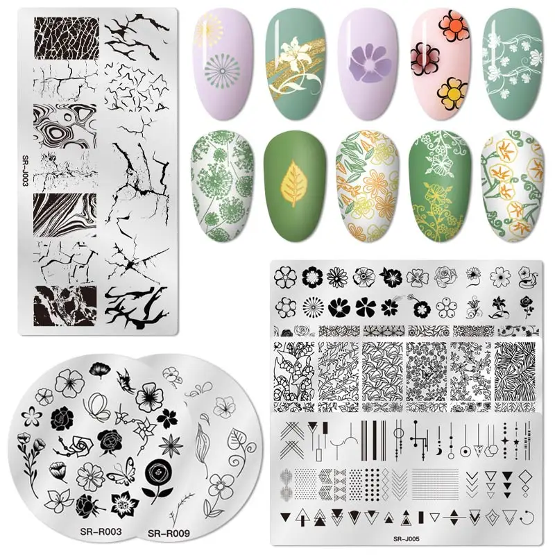 Four Lily Spring штампованные пластины для ногтей Цветочный Лист геометрический узор