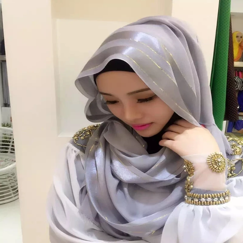 1 шт. Модный Роскошный Золотой Полосатый шарф Женская шаль однотонная шифоновая