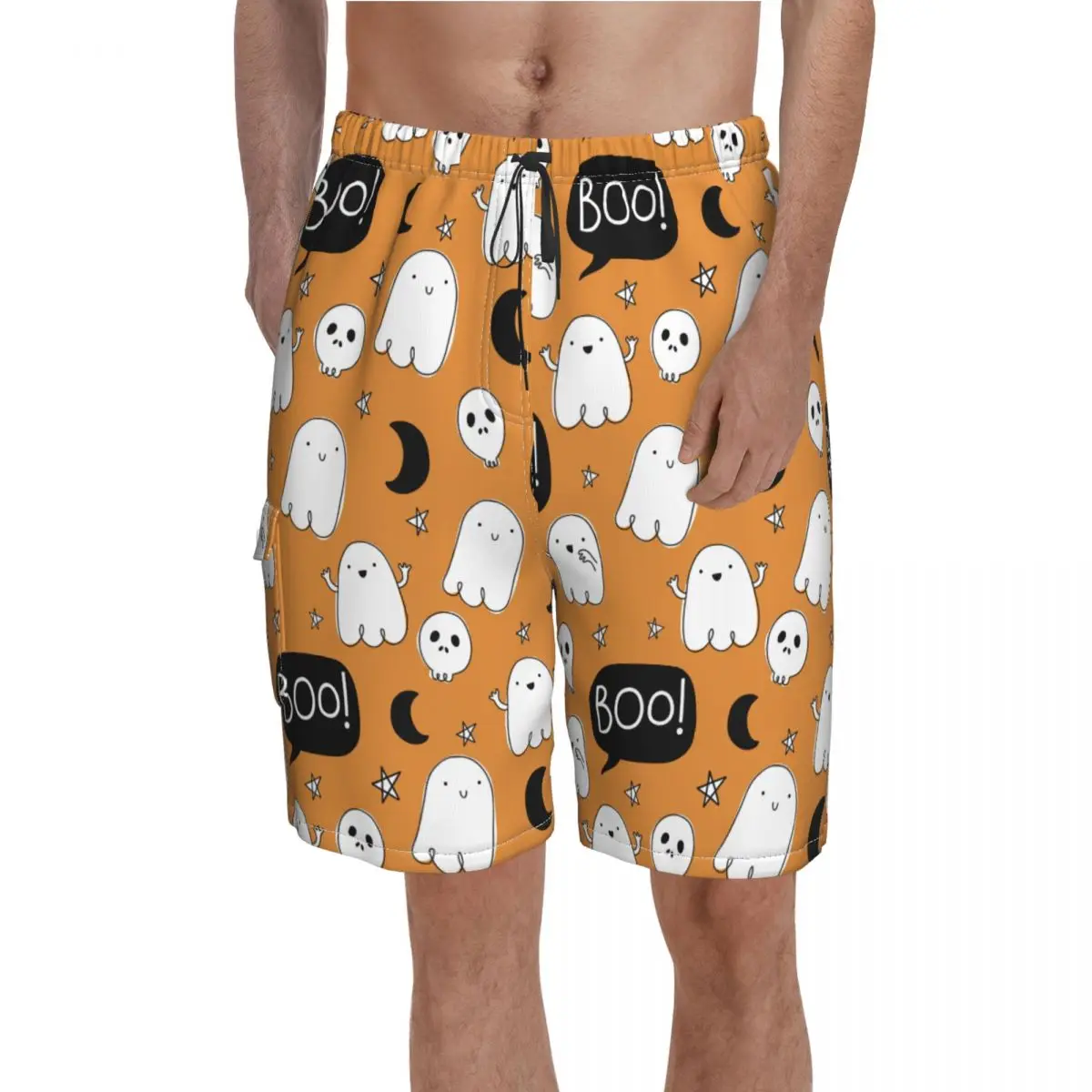 

Halloween Spooky Bat Moon Board Shorts Funny Pattern Beach Swimming Trunks Polyester Men Swim Trunks
