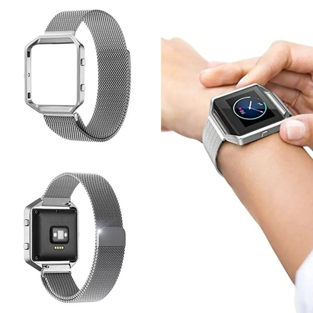 Сетчатый Браслет с металлической рамкой для часов Fitbit Blaze браслет из нержавеющей