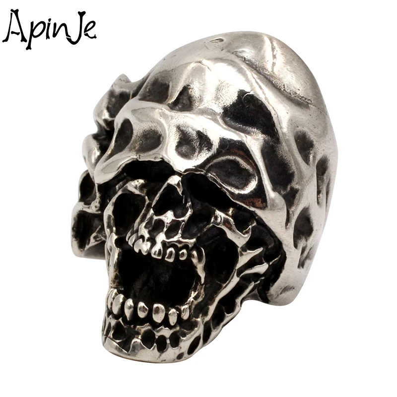

Apinje Handcrafted Thai Silver Width Ring 925 Sterling Silver Skull Rings Men Skeleton Gothic Punk Hip Hop Rock Jewelry