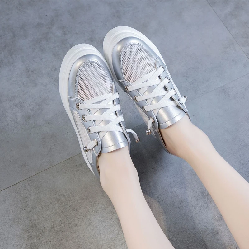 Size 42 Real Leather Wedged Shoes for Women Platform Plus Size Slippers Women White Summer Shoes Fashion Casual Ladies Slippers