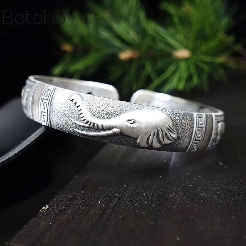 

Элегантный классический браслет из стерлингового серебра 999 пробы с изображением слона в стиле ретро, тайский серебряный цвет, модный мужск...