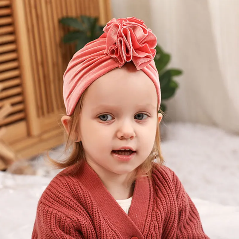 Шапка-тюрбан детская осенне-зимняя с цветами | Аксессуары для одежды