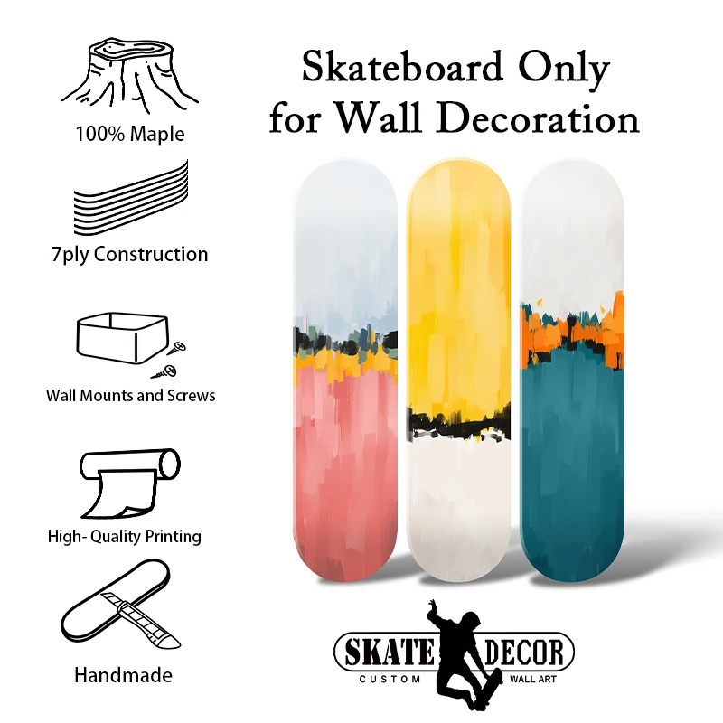 

Moden Abstract Landscape Wall Art Pictures Wood Sign Decor Pop Skateboard Mural for Home Living Room Decoration