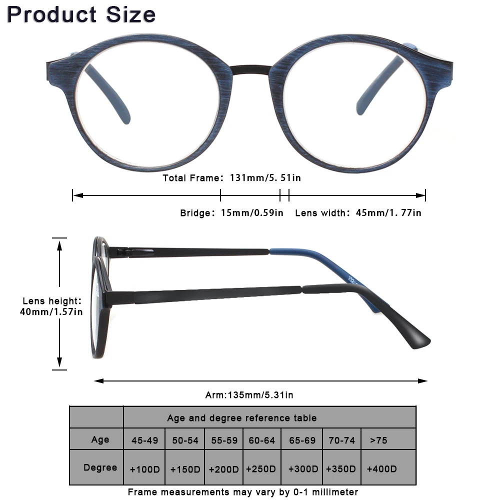 

3 pairs of stylish reading glasses for men and women, light and portable, straight wood grain.