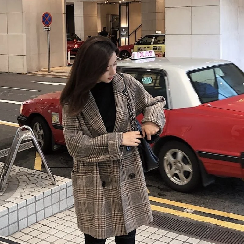 Женская зимняя клетчатая куртка Timis Li винтажная в Корейском стиле с рукавами