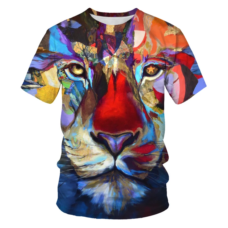 

Мужская футболка с принтом тигра, Льва, короля, летний сезон 2021