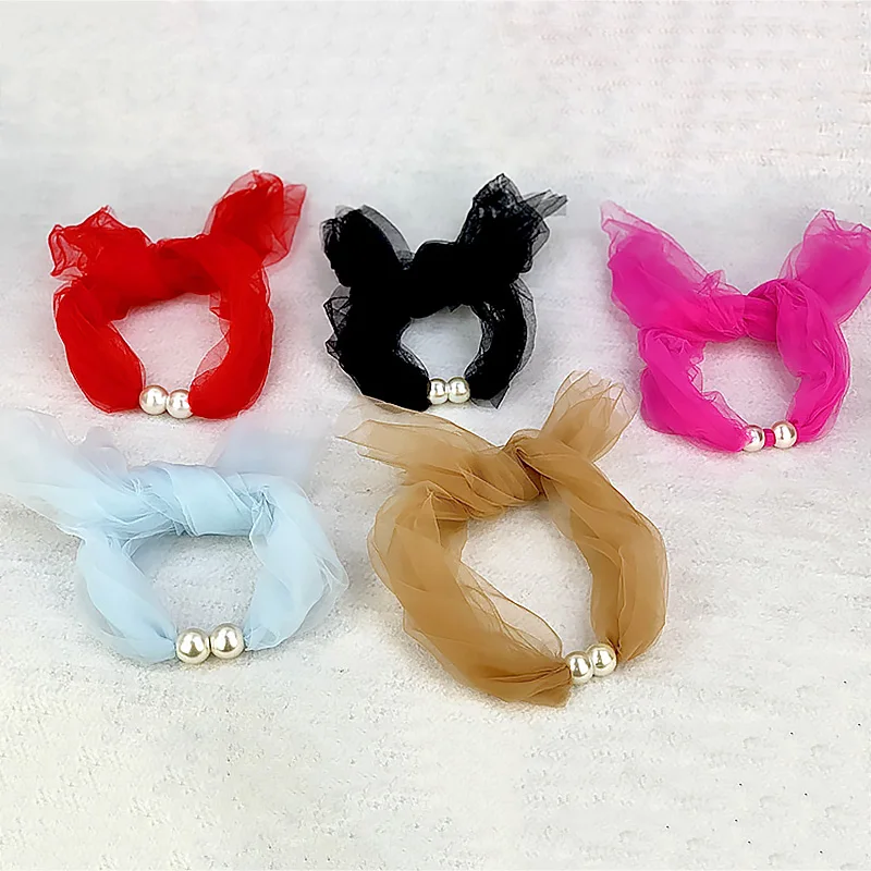 Шарф-ожерелье маленький шелковый украшенный жемчугом весна-осень | Украшения и