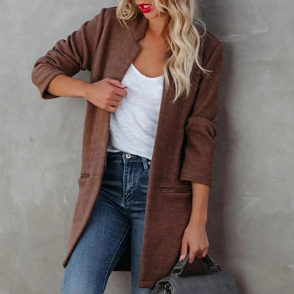 

Women's Coats Stand Collar Zipper Pockets Long Sleeve Jacket Coat Solid Casual All Match Long Jacket Overcoat Women's Clothing