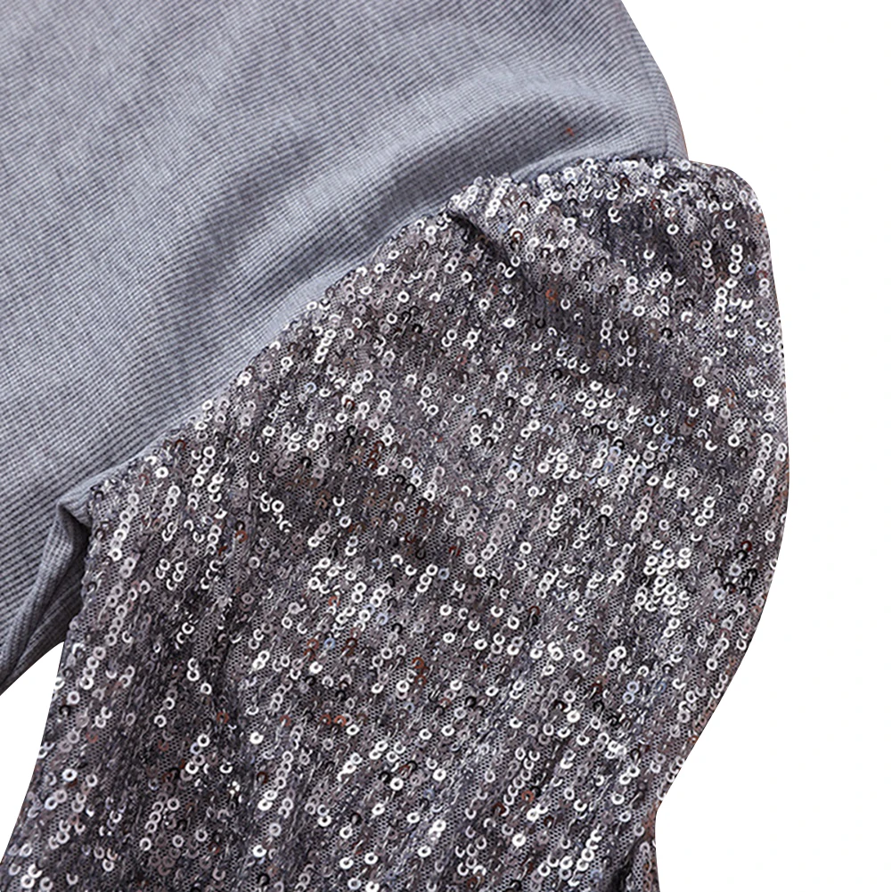 Women Puff Sleeve Tops Pullover Knit T-shirt Autumn Spring Female Slim Fit Shiny Tee Shirt Plus Size |