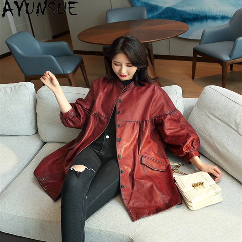 

AYUNAUE 2020 Womens Genuine Leather Jacket Sheepskin Coat clothes Real Leather Jackets Women Spring Korean Vintage Windbreaker