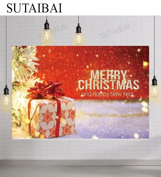 

Merry Christmas Happy New Year Photo Backdrops Winter Snowflake Gift Light Bokeh Props Child Photocall Photographic Background