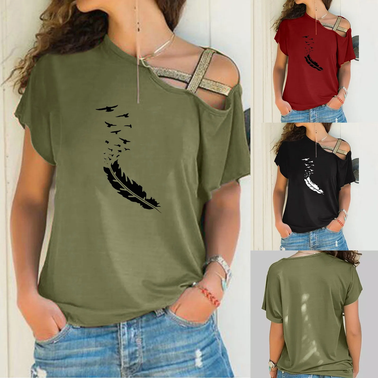 

Женская Асимметричная блузка с коротким рукавом, Повседневная стильная блузка без Плеч, модная блузка с коротким рукавом, 2021