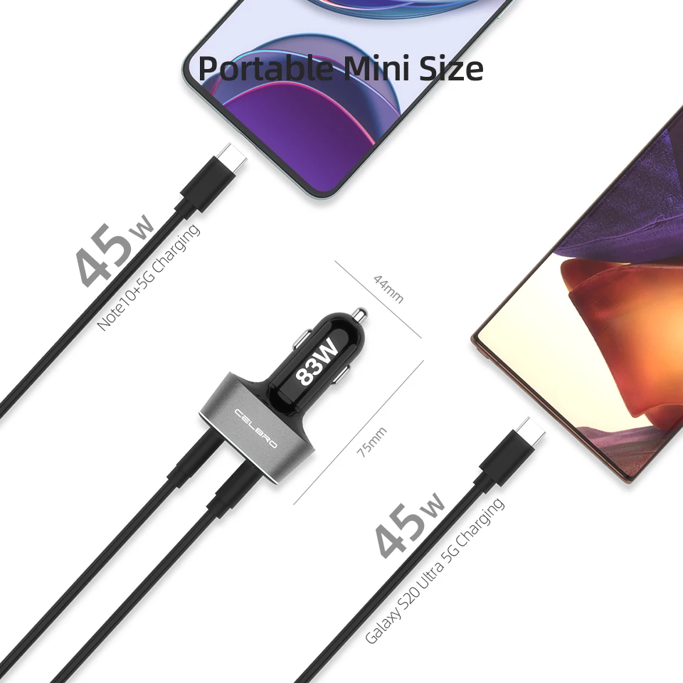 Супербыстрое автомобильное зарядное устройство 83 Вт USB C PD/PPS 65 Вт/45 адаптер