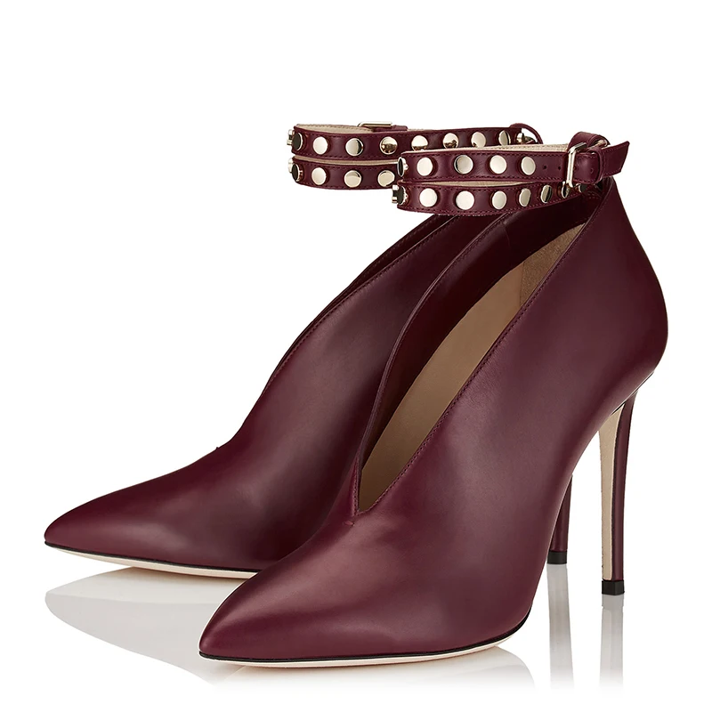 Туфли лодочки женские с острым носком пу кожа металлическая пряжка высокий