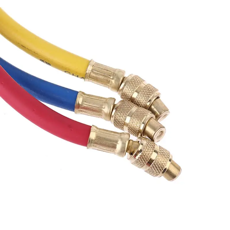 

AC Diagnostic Manifold Freon Gauge Hose Set 3 Way for Charging R134A R12 R22 R502 Refrigerants with Quick Couplers and Adapter