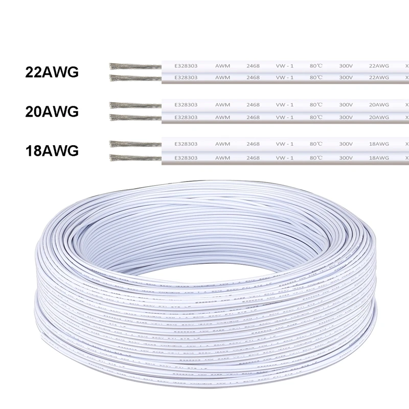 Белые Электрические Провода луженая медная проволока Изолированная 2pin AWG 22 ПВХ Расширение для светодиодов ленточный кабель для динамиков аудио 5050 2835 полоса - изображение