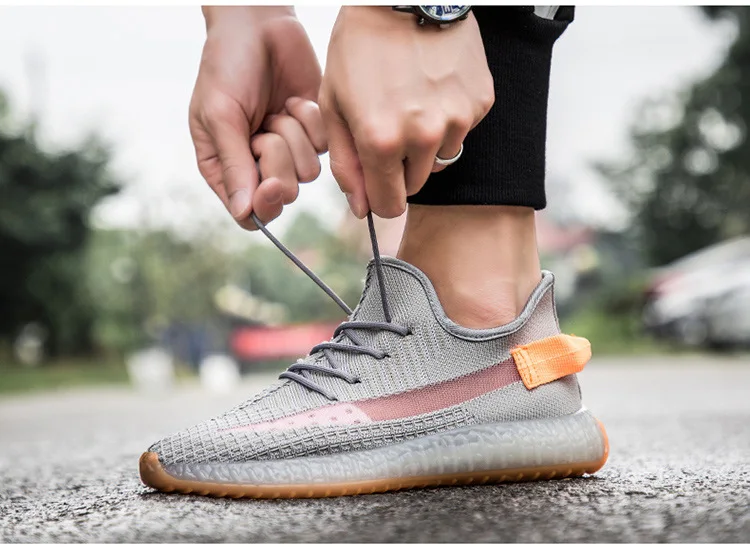 Men's handmade breathable flying woven running striped lace soft bottom sneakers trend wild fashion casual flat shoes