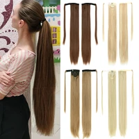 mydiva 28%e2%80%98%e2%80%99long straight wrap around clip in ponytail hair extension heat resistant synthetic pony tail fake hair pure color