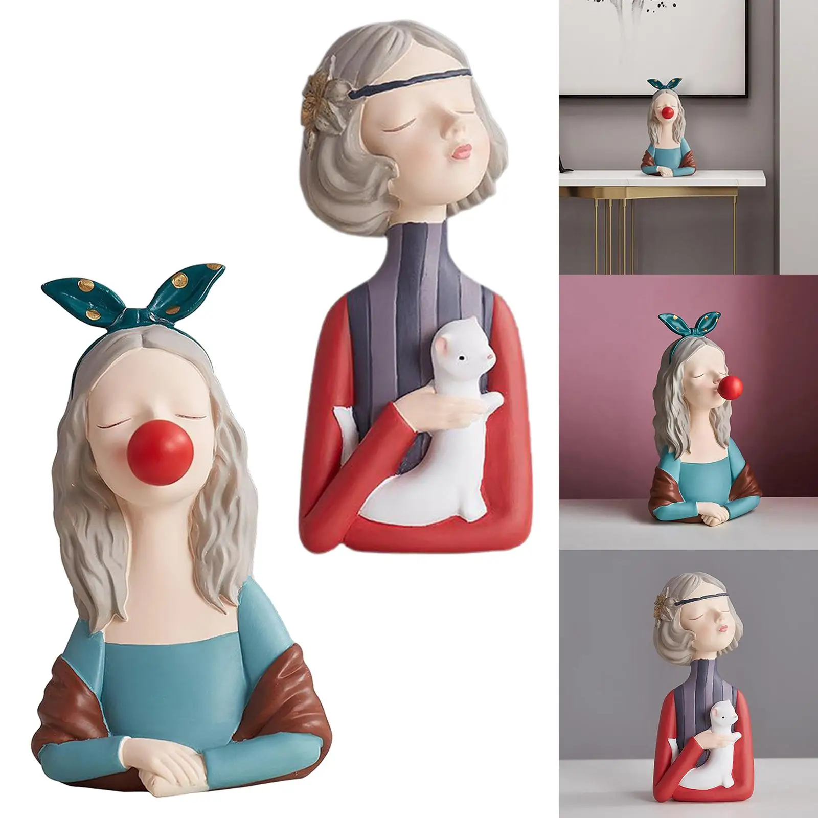 

2x Bubble Girl Figurine Lady Sculpture for Home Office Decor Arts Gifts