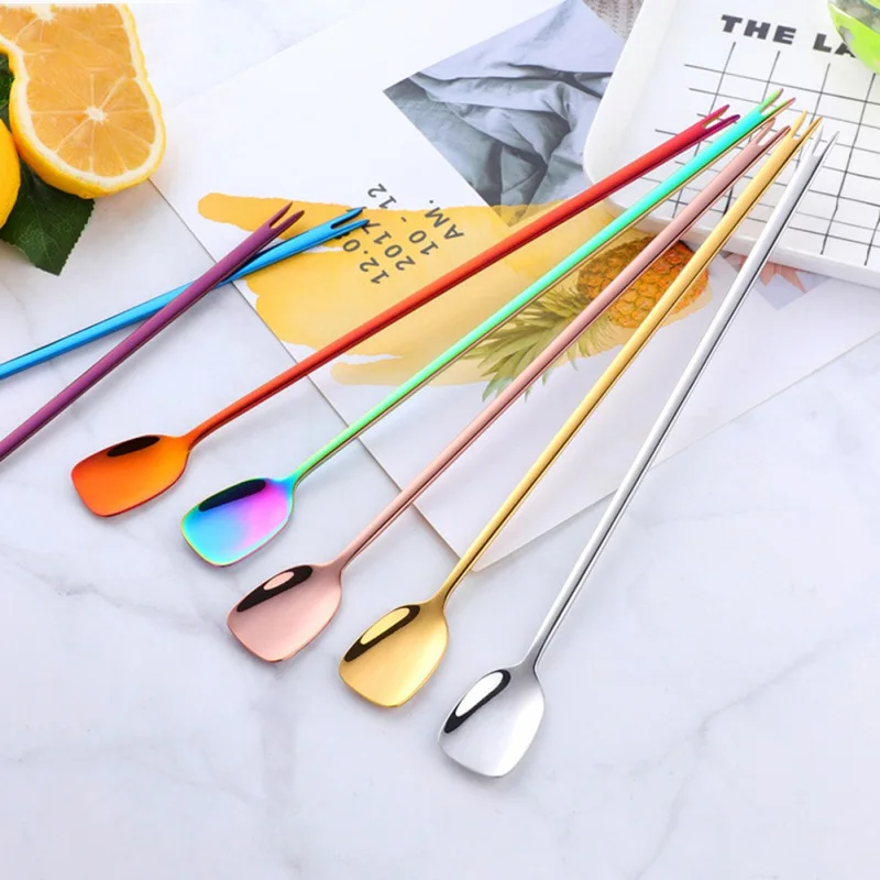 

Long Handle Teaspoons Coffee Tea Ice Cream Metal Spoon Creative Bar Stainless Steel Dessert Accessories Set Kitchen Tableware