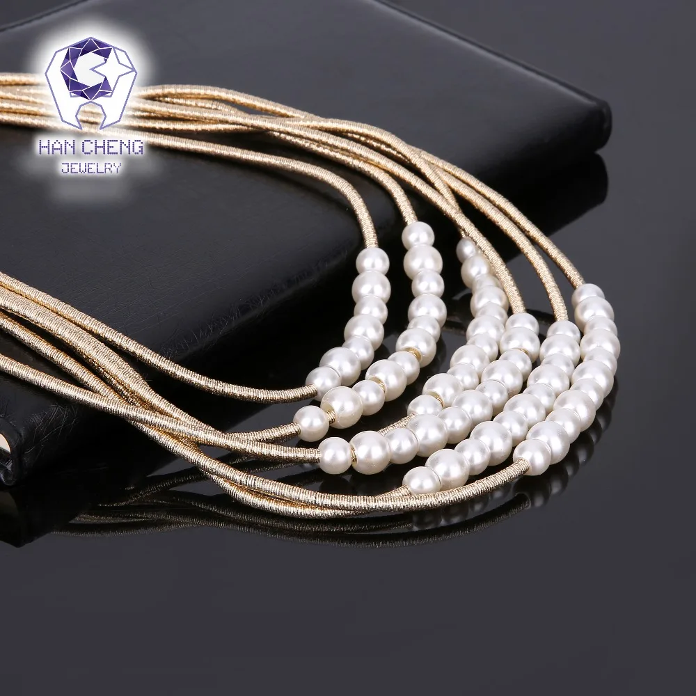 HanCheng Новая мода Золотая веревка многослойное бисерное жемчужное колье ожерелье