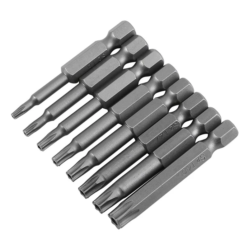 

8PCS 1/4In Hex Shank Torx Screwdriver Sets Security Head Screw Driver Bit Magnetic Star S2 Alloy Steel Set Bits