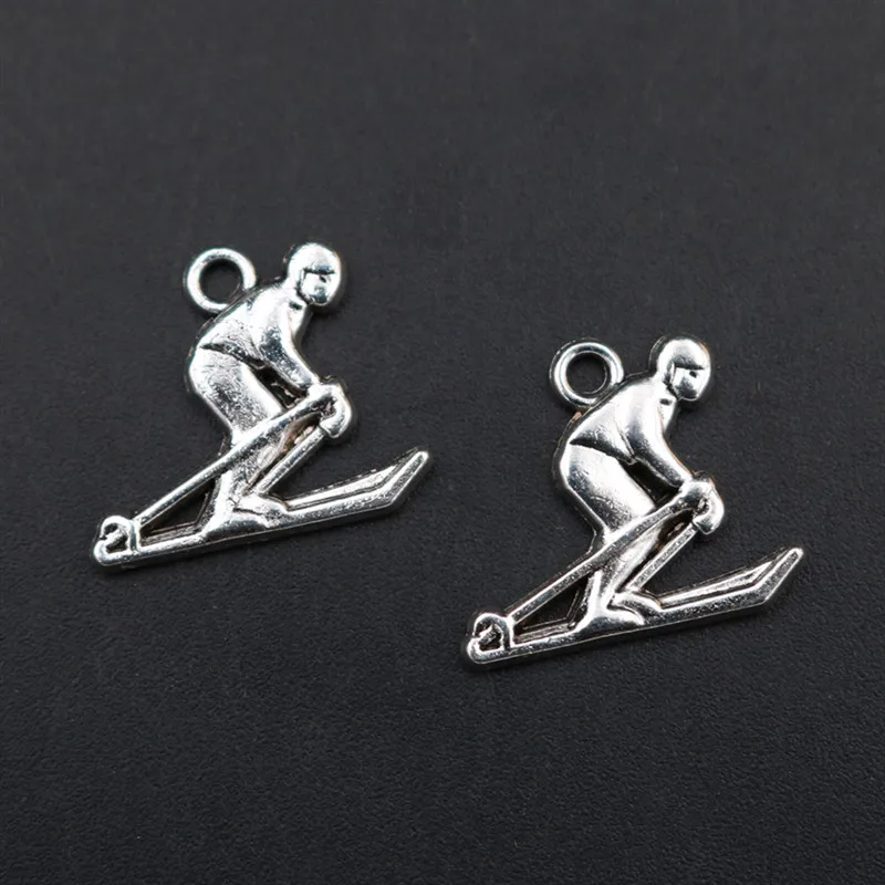 

15pcs Silver Color Ski Glamour Metal Pendant DIY Charm Sports Bracelet Earring Jewelry Crafts Making 19*16mm A651