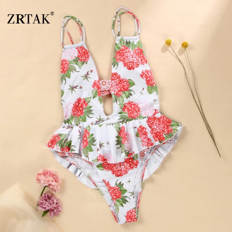 Слитный купальник Zrtak с рюшами женский пляжный сексуальный открытой спиной и пуш