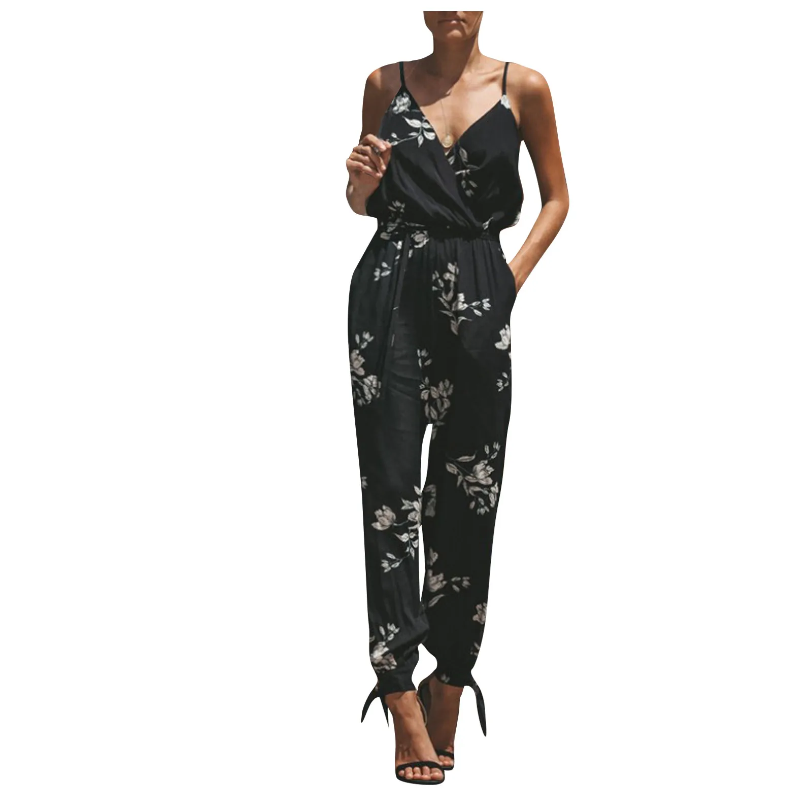 

Women's Fashion Casual Sleeveless Peacock Solid Printed Camisole Jumpsuit