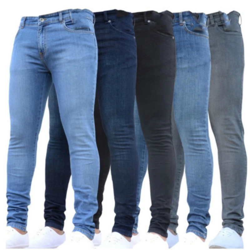 

Men Skinny Jeans Slim Stretch Pencil Pants Male Classic Denim pants Solid Color Biker Casual Cowboy Trousers