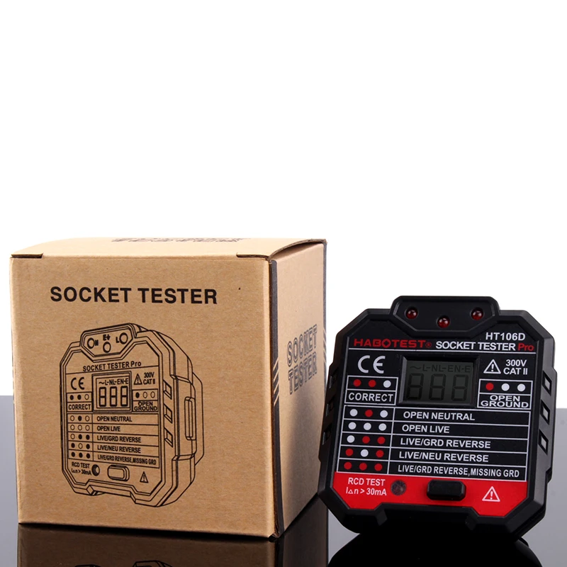 HABOTEST Socket Tester Pro EU Plug Socket Detector HT106D Electroscope Ground Zero Line Plug Polarity Phase Check Voltage Test