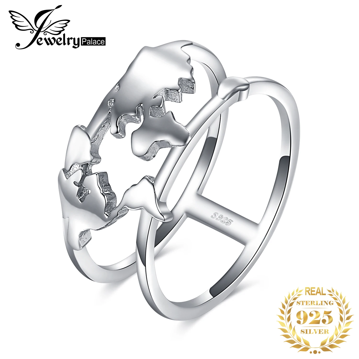 Женское кольцо 925 пробы JewelryPalace серебряное с картой мира массивное ювелирное