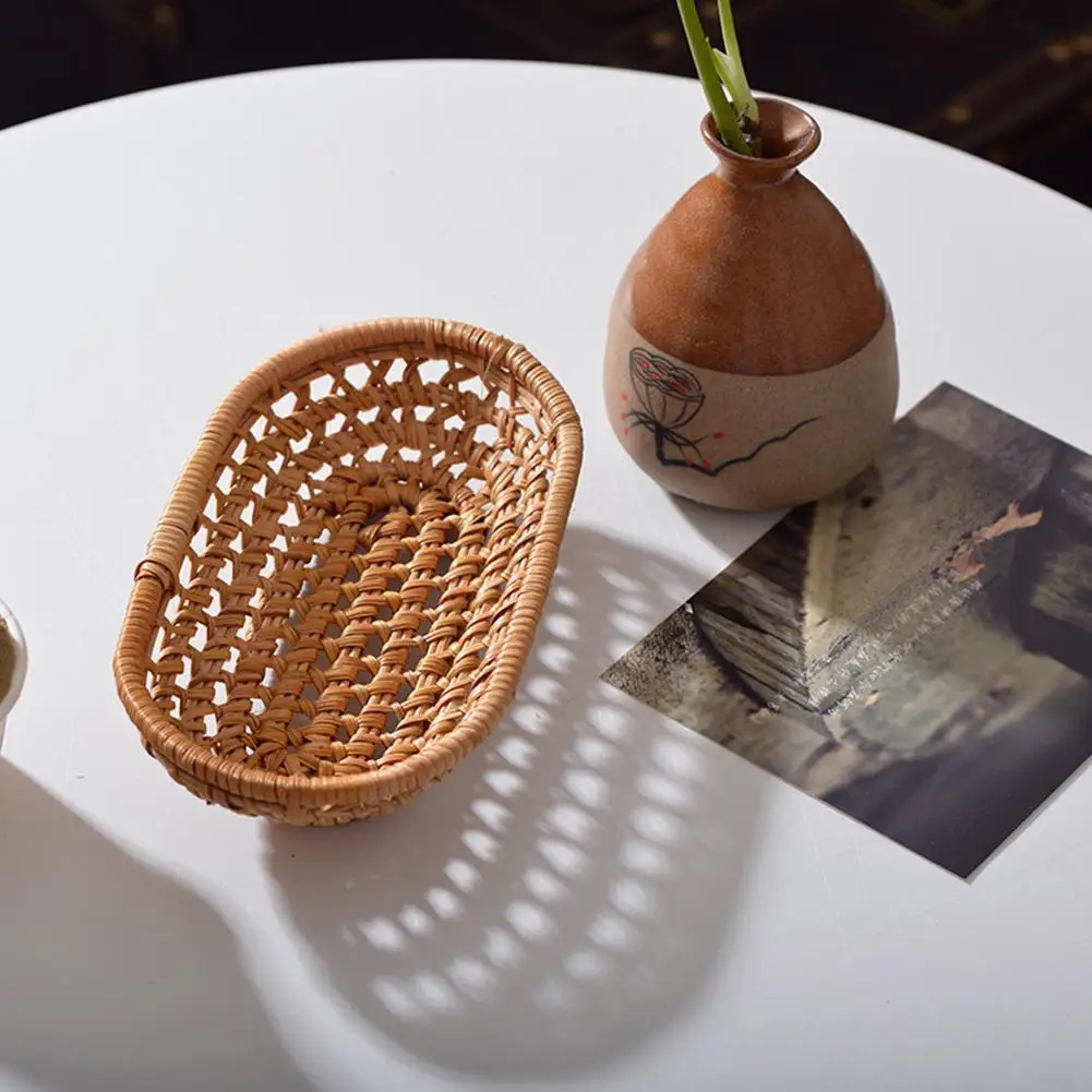 Лоток для хранения из ротанга тарелка фруктов ручной работы плетеная кухонная