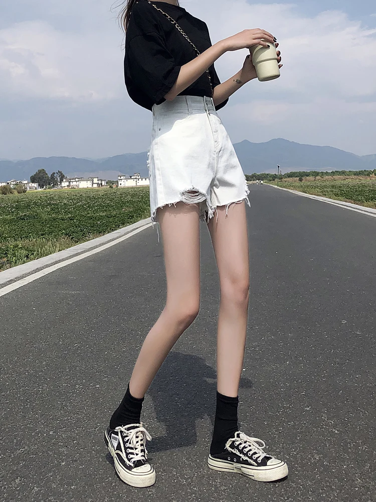 

Black Denim Shorts women's high waist A-line show thin summer 2021 thin loose wide leg hot pants
