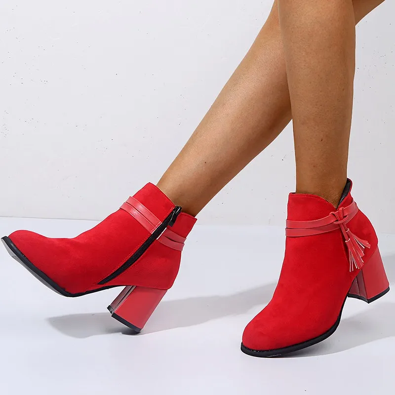 

2021 Autumn And Winter New Female High-heeled Boots Women's Shoes High-heeled Thick Boots With Women's Boots Ankle Boots